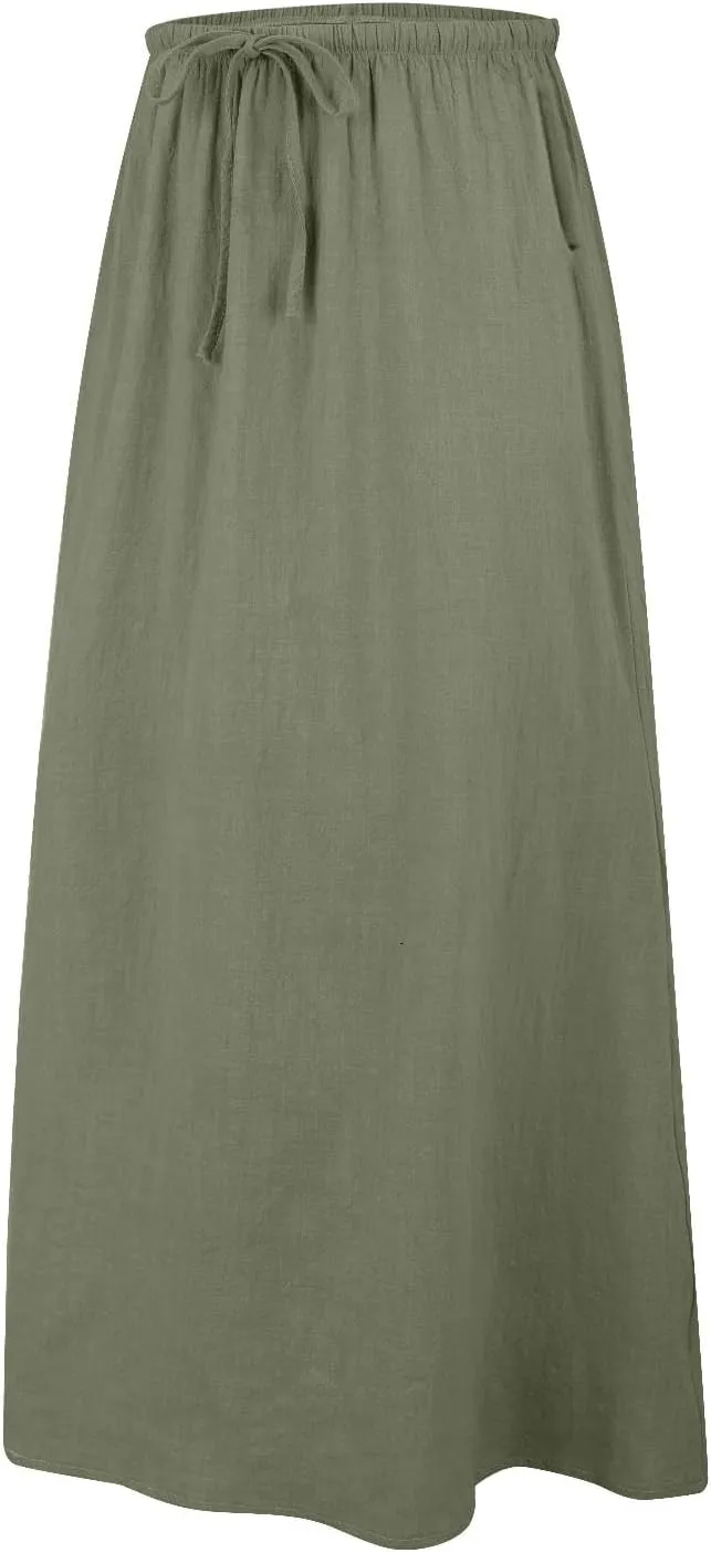 XOWRTE Linen Maxi Skirts for Women Trendy Summer Comfy Drawstring Waist A Line Skirts Cute Vacation Boho Long Flowy Skirts