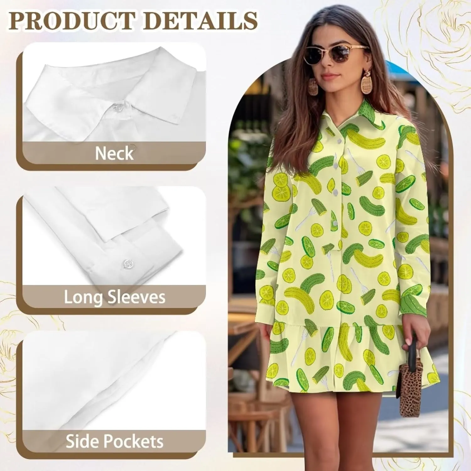 Youngerbaby Shirt Dresses for Women Long Sleeve Mini Dresses with Pockets Ruffee Hem Dresses S-2XL