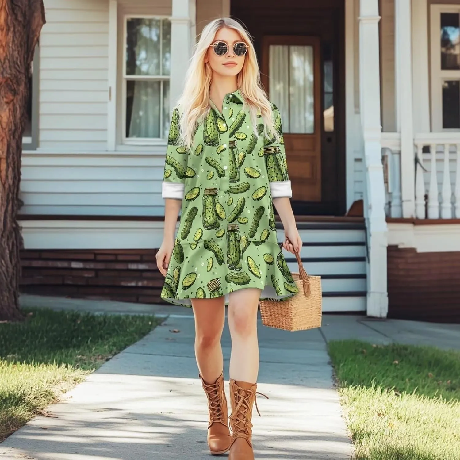 Youngerbaby Shirt Dresses for Women Long Sleeve Mini Dresses with Pockets Ruffee Hem Dresses S-2XL