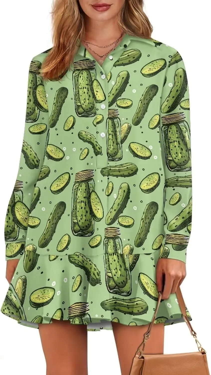 Youngerbaby Shirt Dresses for Women Long Sleeve Mini Dresses with Pockets Ruffee Hem Dresses S-2XL