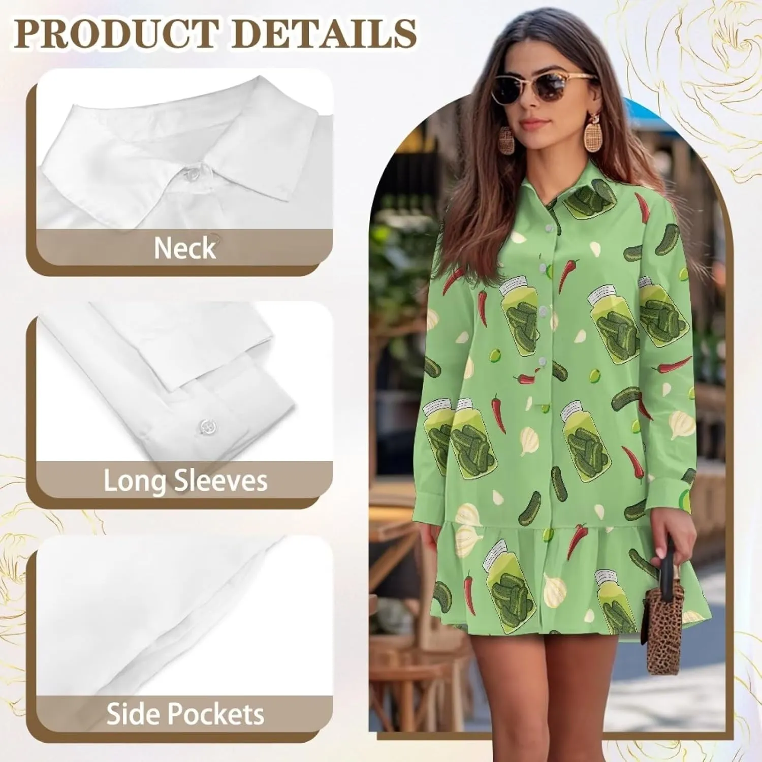 Youngerbaby Shirt Dresses for Women Long Sleeve Mini Dresses with Pockets Ruffee Hem Dresses S-2XL