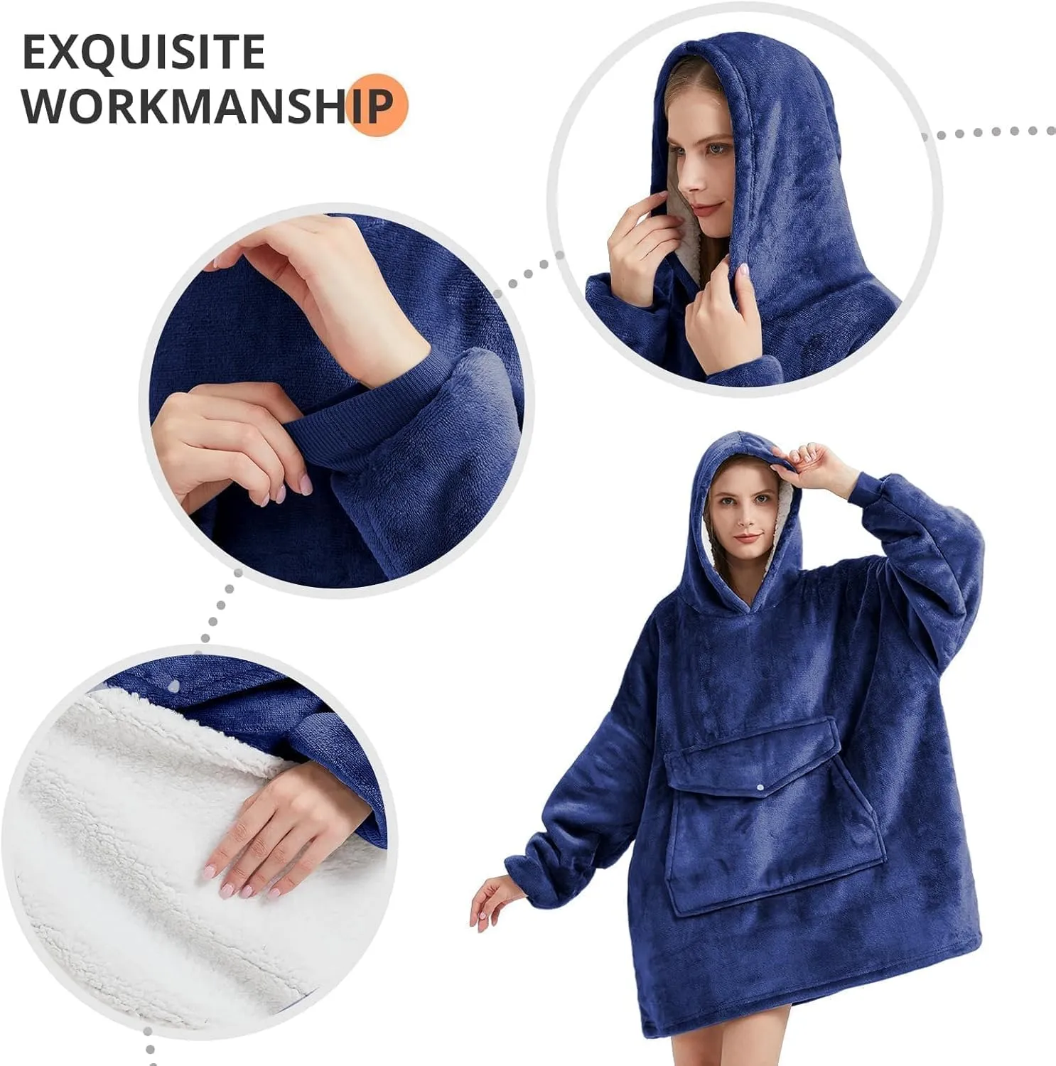 YUGYVOB Blanket Hoodie Oversized Sherpa, Wearable Blanket Warm & Cozy, Sweatshirt with Gaint Pocket, Gifts for Women, Men