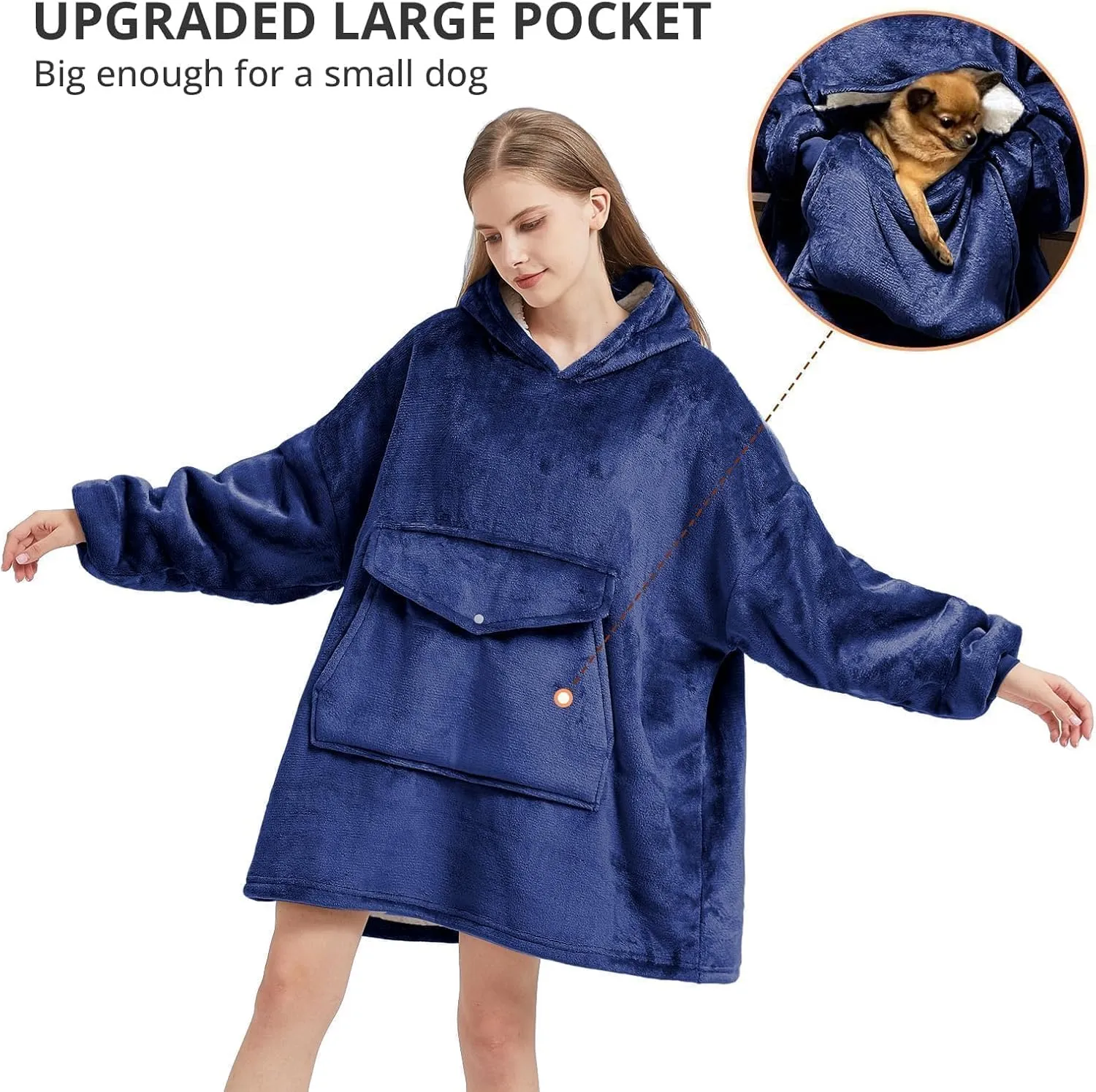 YUGYVOB Blanket Hoodie Oversized Sherpa, Wearable Blanket Warm & Cozy, Sweatshirt with Gaint Pocket, Gifts for Women, Men