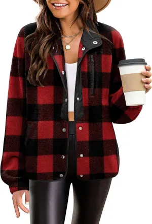 Zeagoo Women's Cozy Fleece Jacket Western Aztec Print Button Down Coat with Pockets Casual Warm Outwear 2024
