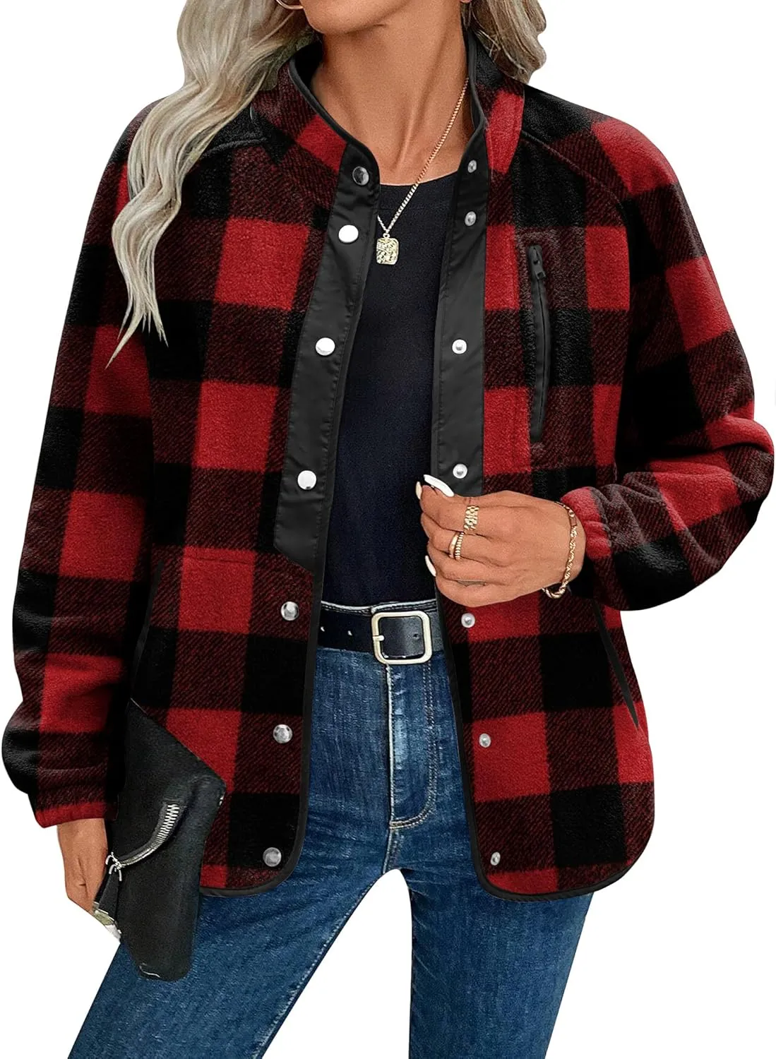 Zeagoo Women's Cozy Fleece Jacket Western Aztec Print Button Down Coat with Pockets Casual Warm Outwear 2024