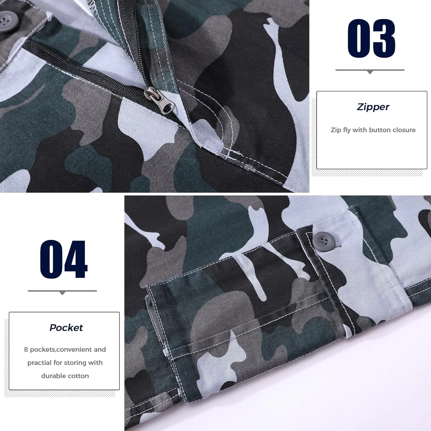 zeetoo Mens Relaxed-Fit Cargo Pants Multi Pocket Military Camo Combat Work Pants