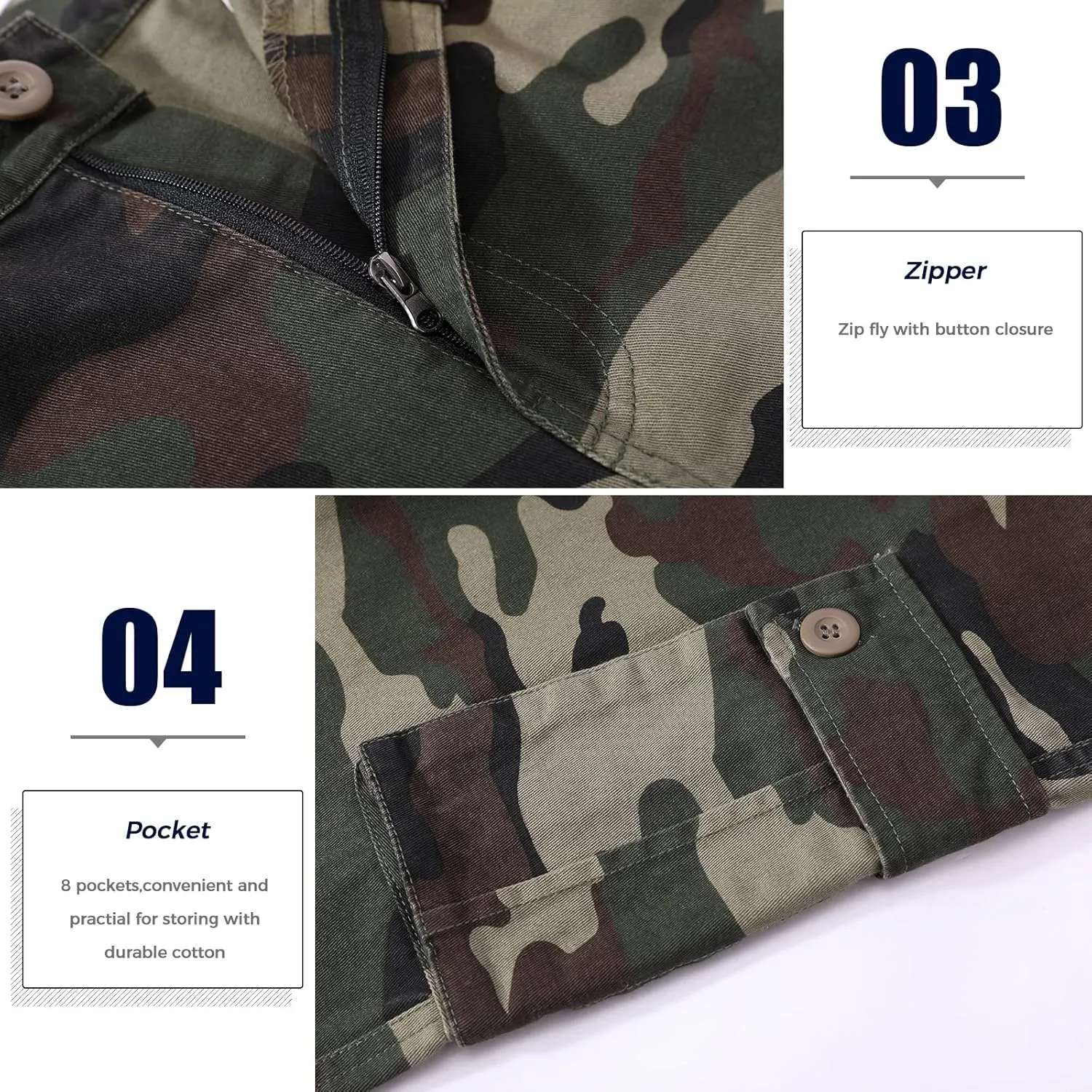 zeetoo Mens Relaxed-Fit Cargo Pants Multi Pocket Military Camo Combat Work Pants