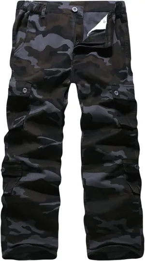 zeetoo Mens Relaxed-Fit Cargo Pants Multi Pocket Military Camo Combat Work Pants