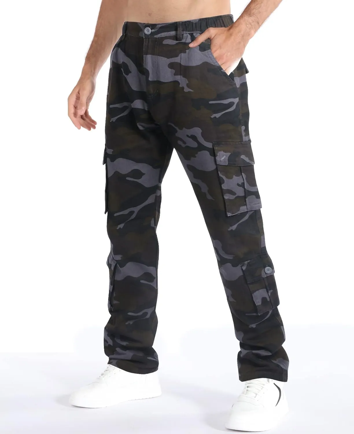 zeetoo Mens Relaxed-Fit Cargo Pants Multi Pocket Military Camo Combat Work Pants