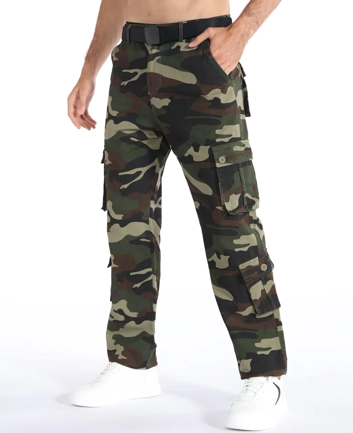 zeetoo Mens Relaxed-Fit Cargo Pants Multi Pocket Military Camo Combat Work Pants