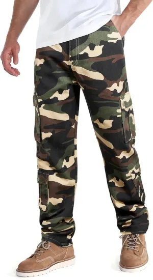 zeetoo Mens Relaxed-Fit Cargo Pants Multi Pocket Military Camo Combat Work Pants