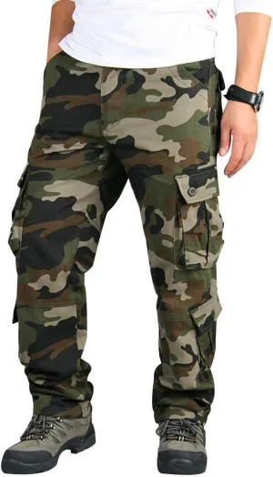 zeetoo Mens Relaxed-Fit Cargo Pants Multi Pocket Military Camo Combat Work Pants
