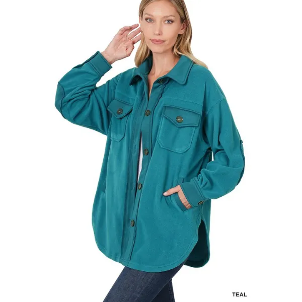 Zenana Clothing Oversized Long Sleeve  Basic Fleece Shacket