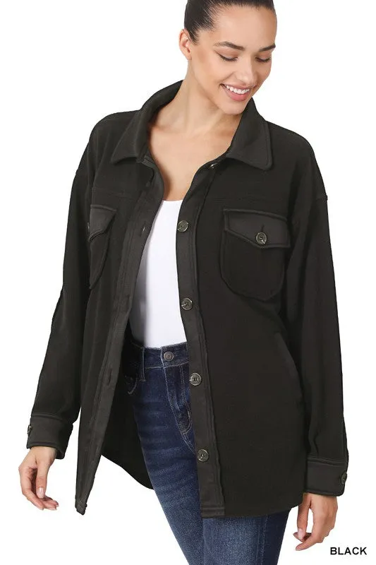 Zenana Clothing Oversized Long Sleeve  Basic Fleece Shacket