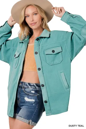 Zenana Clothing Oversized Long Sleeve  Basic Fleece Shacket