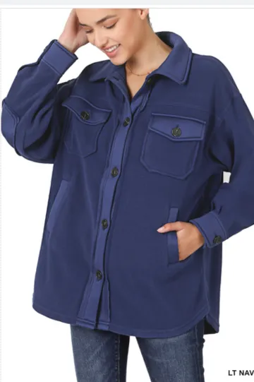 Zenana Clothing Oversized Long Sleeve  Basic Fleece Shacket