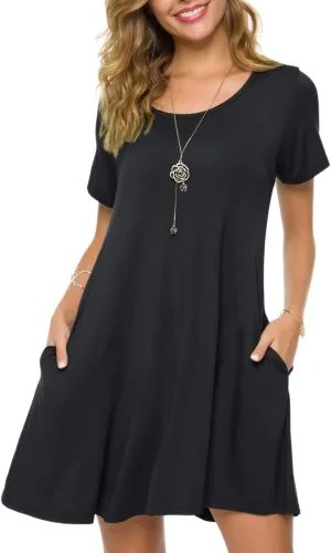 ZENNILO Plus Size Casual T Shirt Dresses for Women Flowy Swing Tunic Dress Pockets