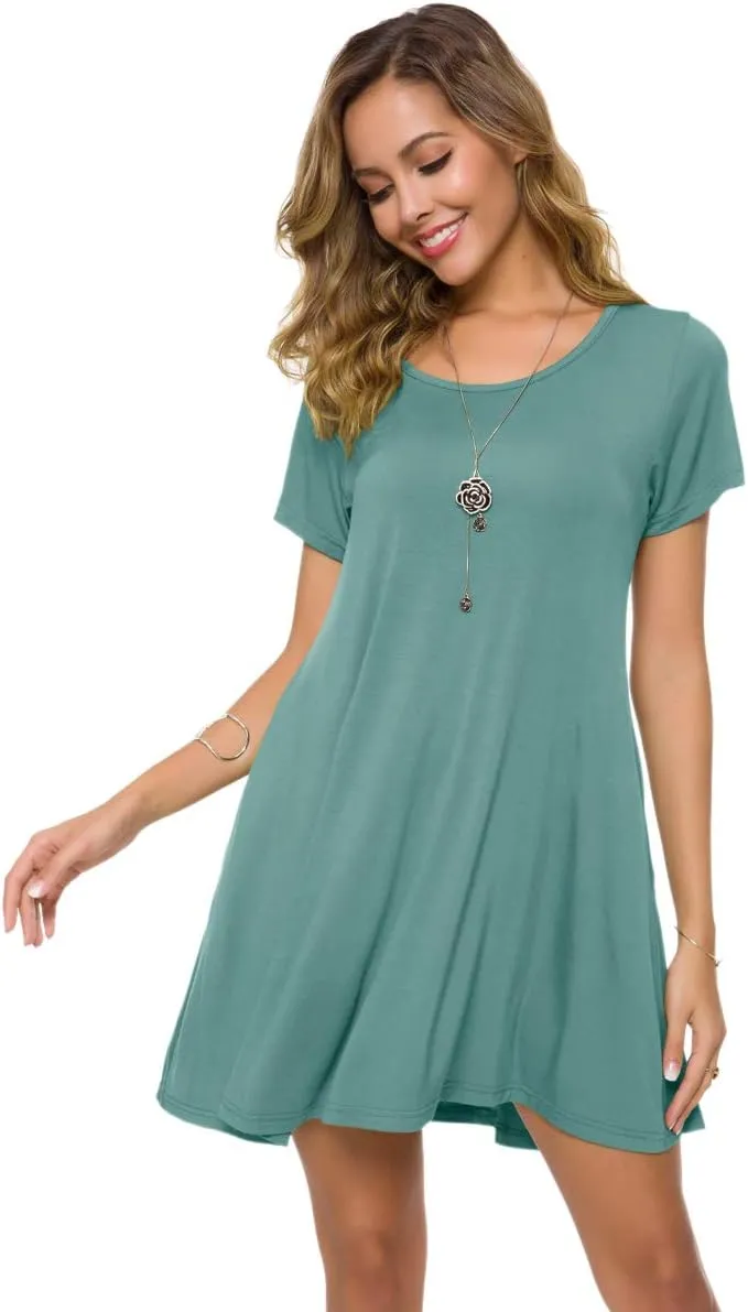 ZENNILO Plus Size Casual T Shirt Dresses for Women Flowy Swing Tunic Dress Pockets