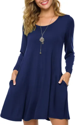 ZENNILO Plus Size Casual T Shirt Dresses for Women Flowy Swing Tunic Dress Pockets