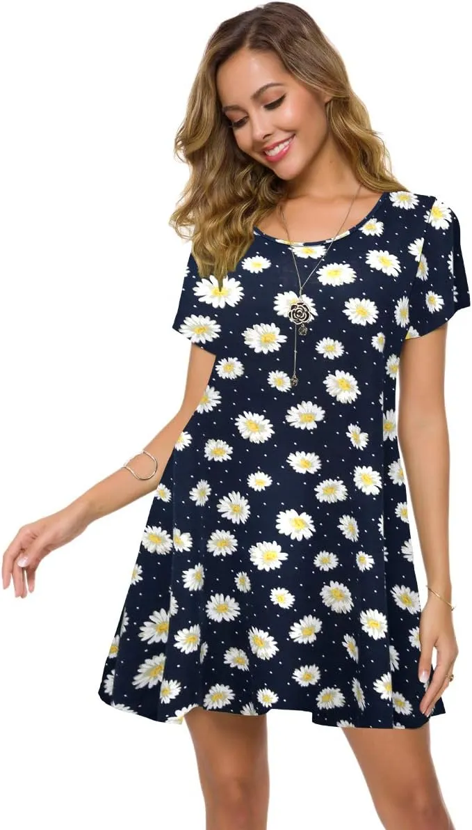 ZENNILO Plus Size Casual T Shirt Dresses for Women Flowy Swing Tunic Dress Pockets