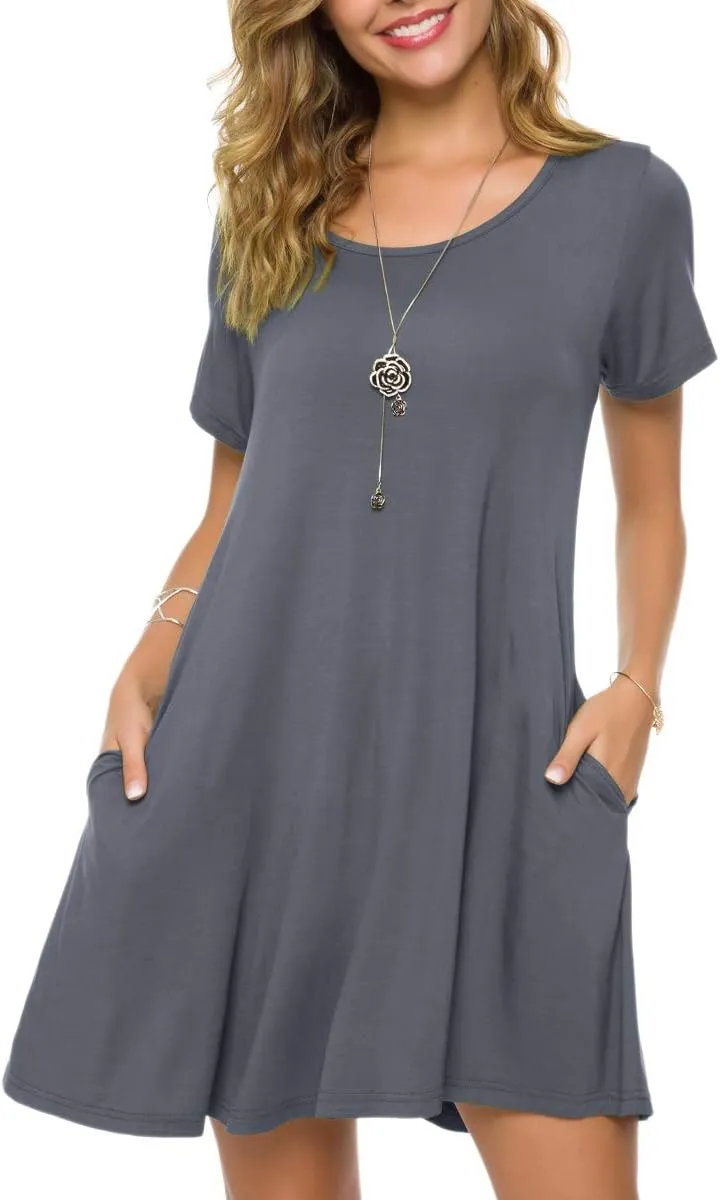ZENNILO Plus Size Casual T Shirt Dresses for Women Flowy Swing Tunic Dress Pockets