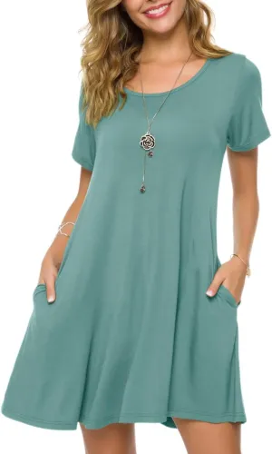 ZENNILO Plus Size Casual T Shirt Dresses for Women Flowy Swing Tunic Dress Pockets