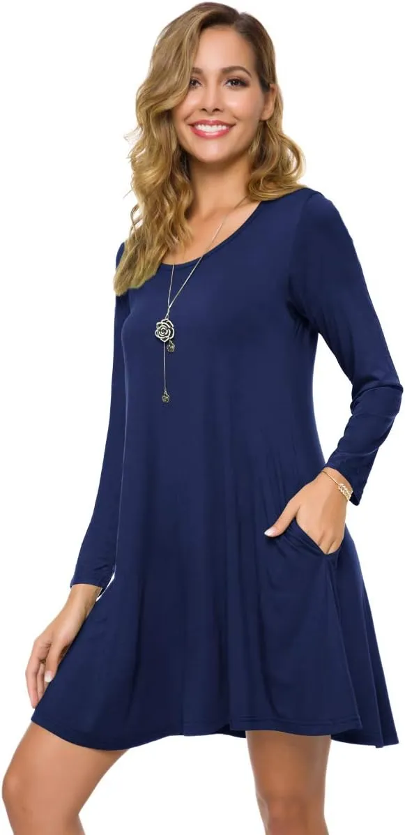 ZENNILO Plus Size Casual T Shirt Dresses for Women Flowy Swing Tunic Dress Pockets