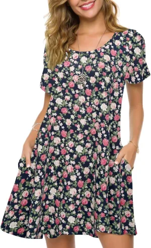 ZENNILO Plus Size Casual T Shirt Dresses for Women Flowy Swing Tunic Dress Pockets