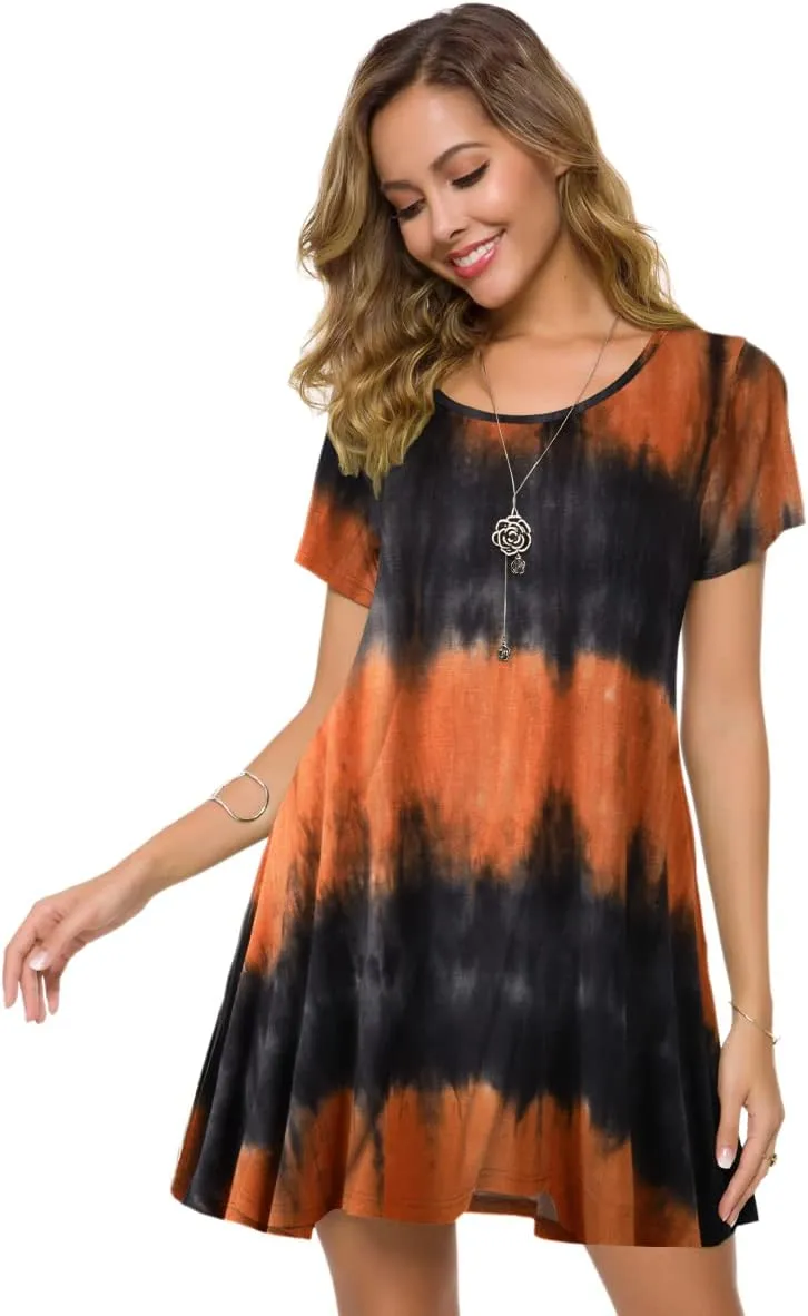 ZENNILO Plus Size Casual T Shirt Dresses for Women Flowy Swing Tunic Dress Pockets