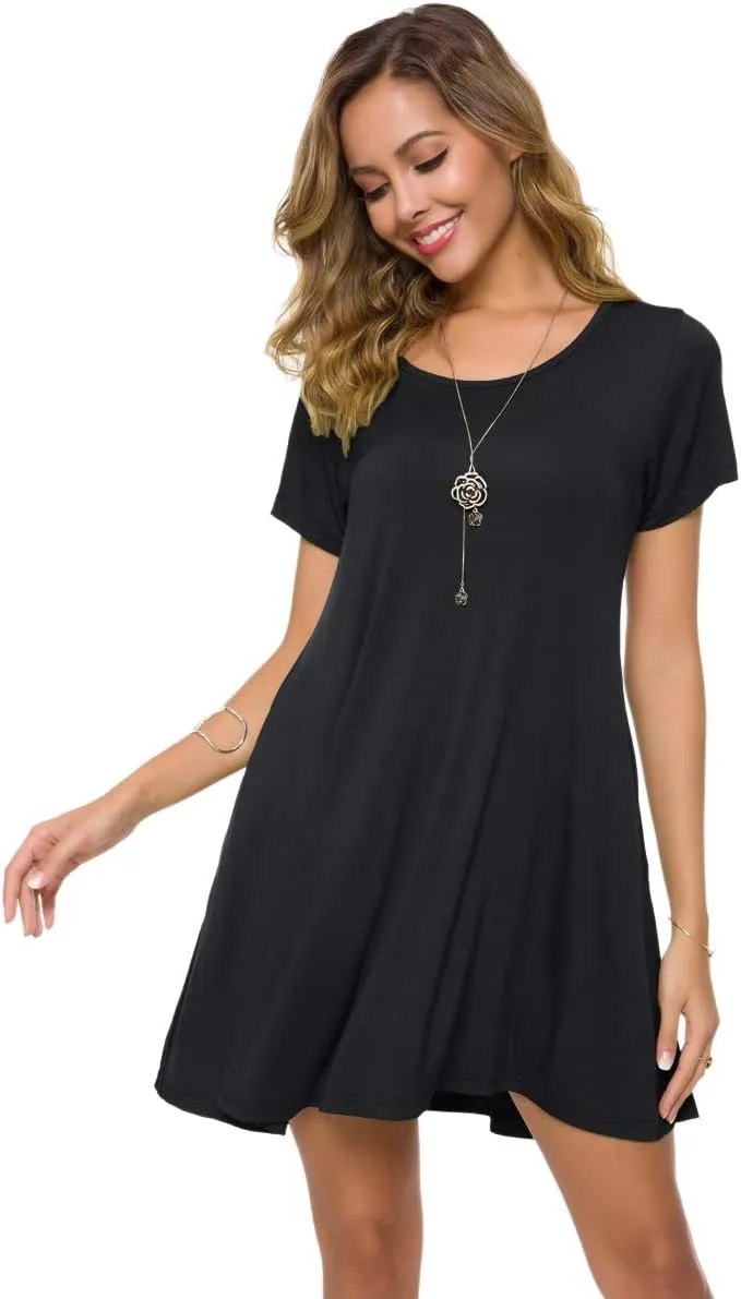 ZENNILO Plus Size Casual T Shirt Dresses for Women Flowy Swing Tunic Dress Pockets