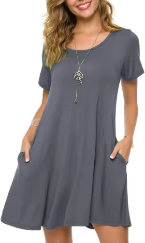 ZENNILO Plus Size Casual T Shirt Dresses for Women Flowy Swing Tunic Dress Pockets