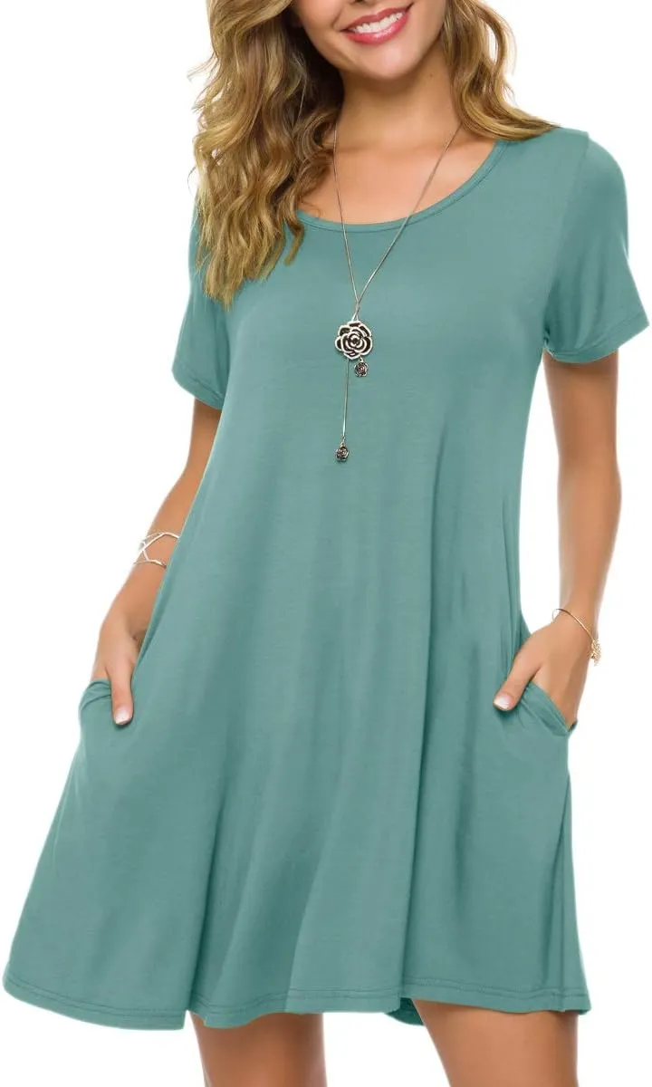 ZENNILO Plus Size Casual T Shirt Dresses for Women Flowy Swing Tunic Dress Pockets