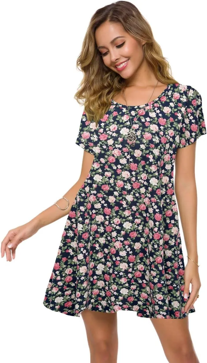 ZENNILO Plus Size Casual T Shirt Dresses for Women Flowy Swing Tunic Dress Pockets