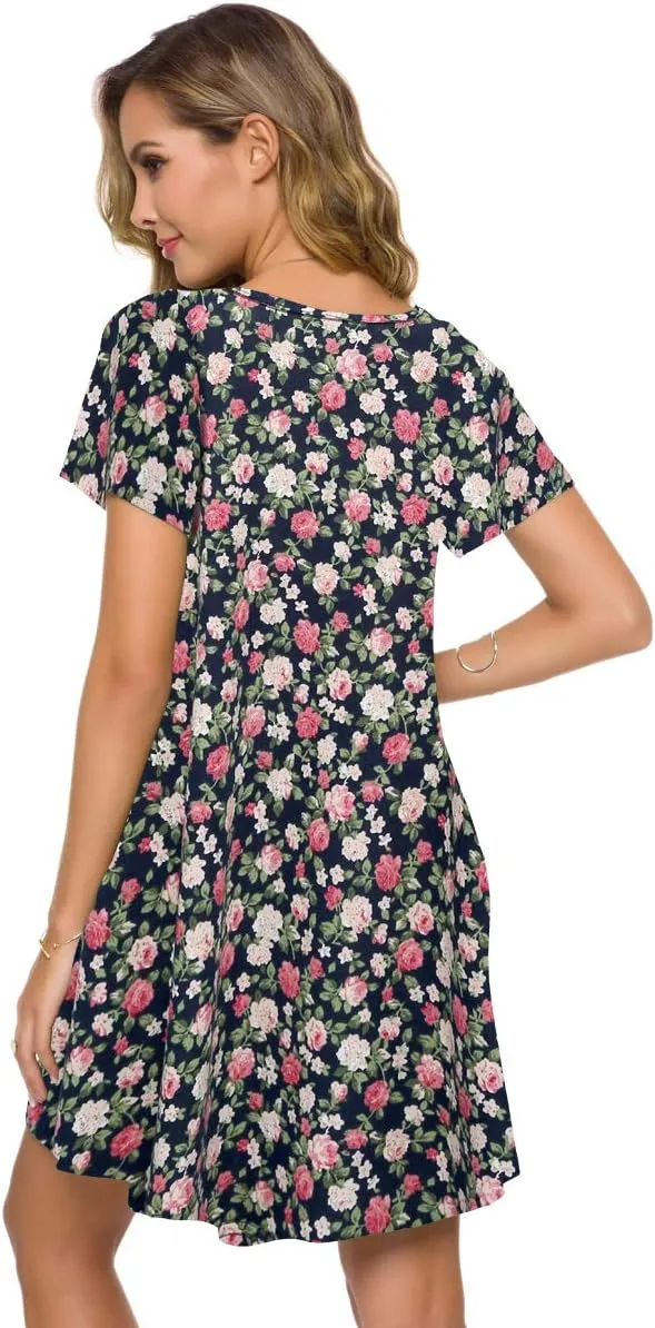 ZENNILO Plus Size Casual T Shirt Dresses for Women Flowy Swing Tunic Dress Pockets