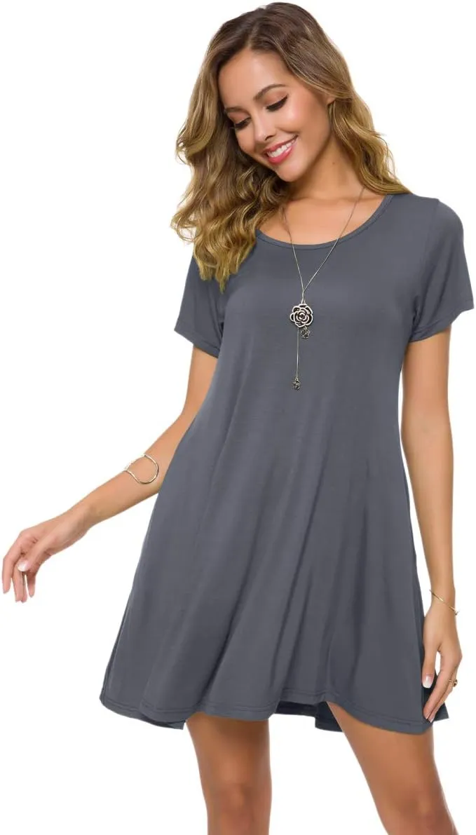 ZENNILO Plus Size Casual T Shirt Dresses for Women Flowy Swing Tunic Dress Pockets