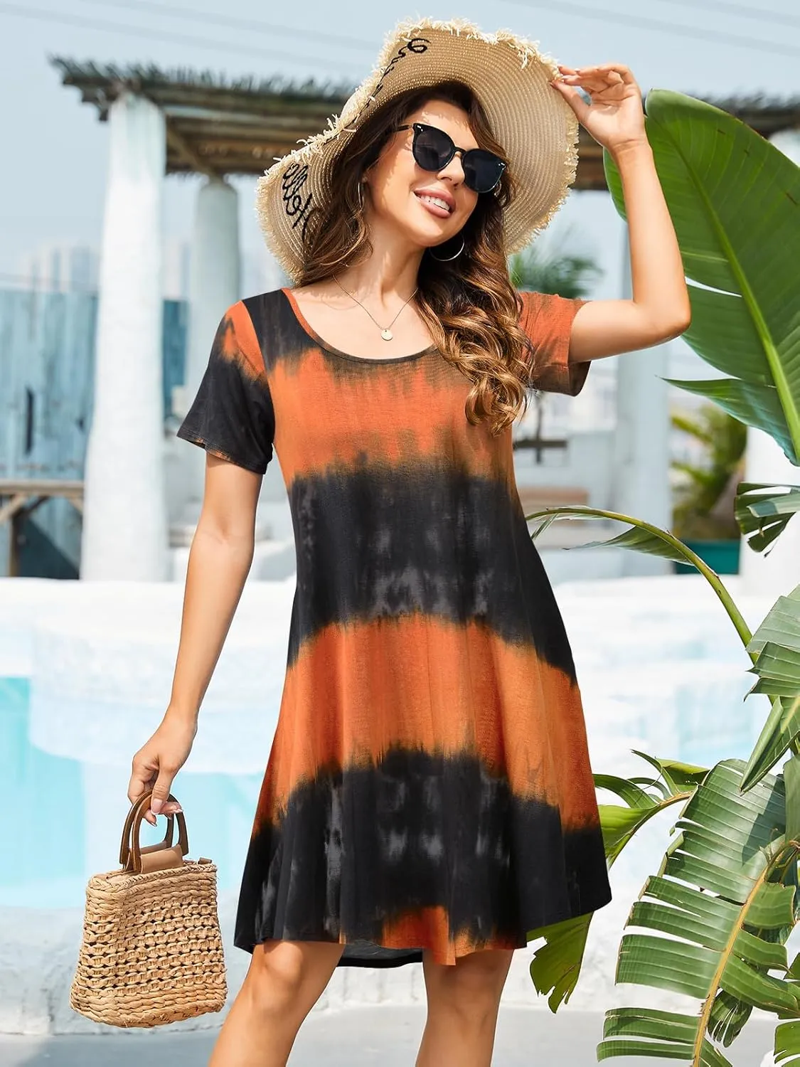 ZENNILO Plus Size Casual T Shirt Dresses for Women Flowy Swing Tunic Dress Pockets