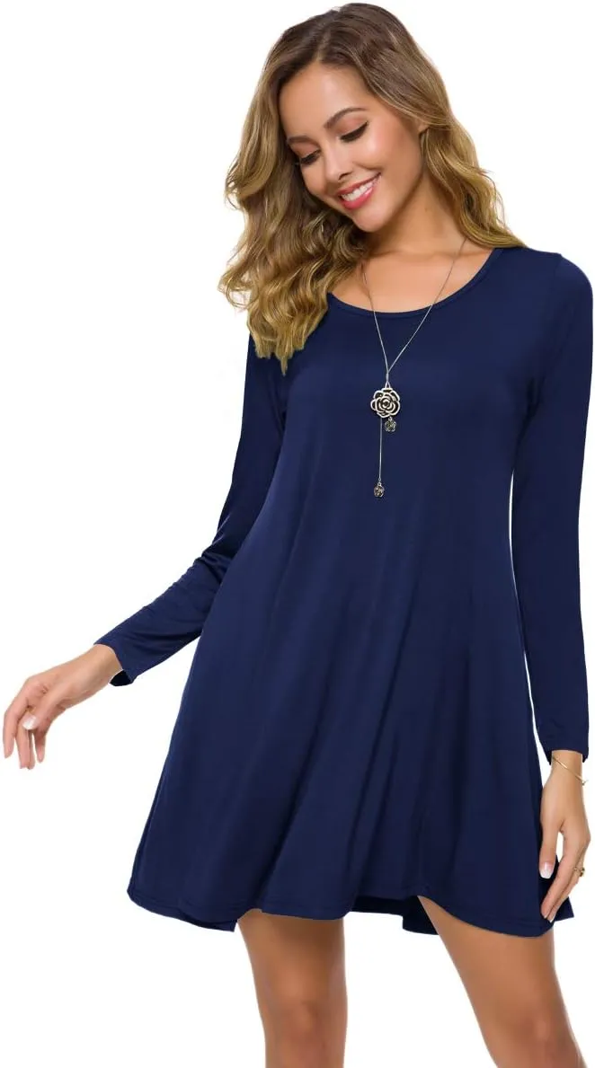 ZENNILO Plus Size Casual T Shirt Dresses for Women Flowy Swing Tunic Dress Pockets