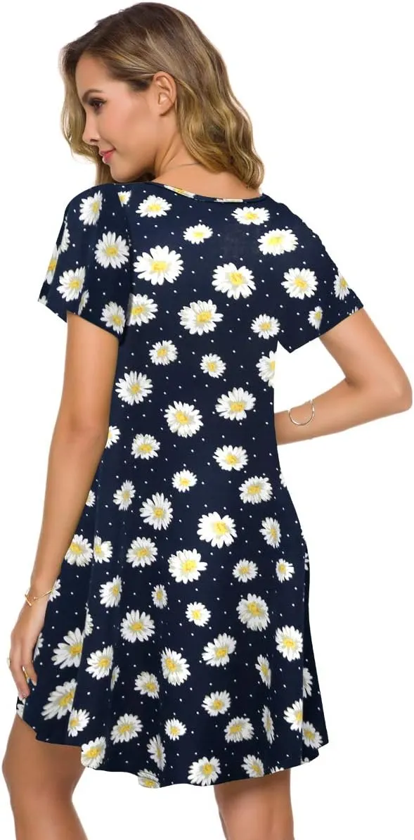 ZENNILO Plus Size Casual T Shirt Dresses for Women Flowy Swing Tunic Dress Pockets