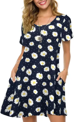 ZENNILO Plus Size Casual T Shirt Dresses for Women Flowy Swing Tunic Dress Pockets