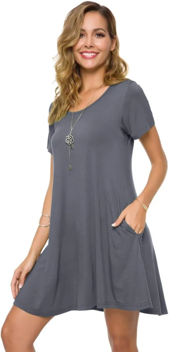 ZENNILO Plus Size Casual T Shirt Dresses for Women Flowy Swing Tunic Dress Pockets