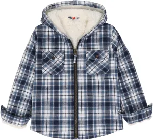 ZENTHACE Boys Sherpa Lined Full Zip Flannel Plaid Shirt Jacket,Cozy Hooded Flannel Shirt with Hand Pockets