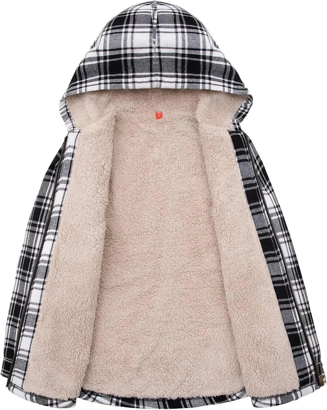 ZENTHACE Boys Sherpa Lined Full Zip Flannel Plaid Shirt Jacket,Cozy Hooded Flannel Shirt with Hand Pockets