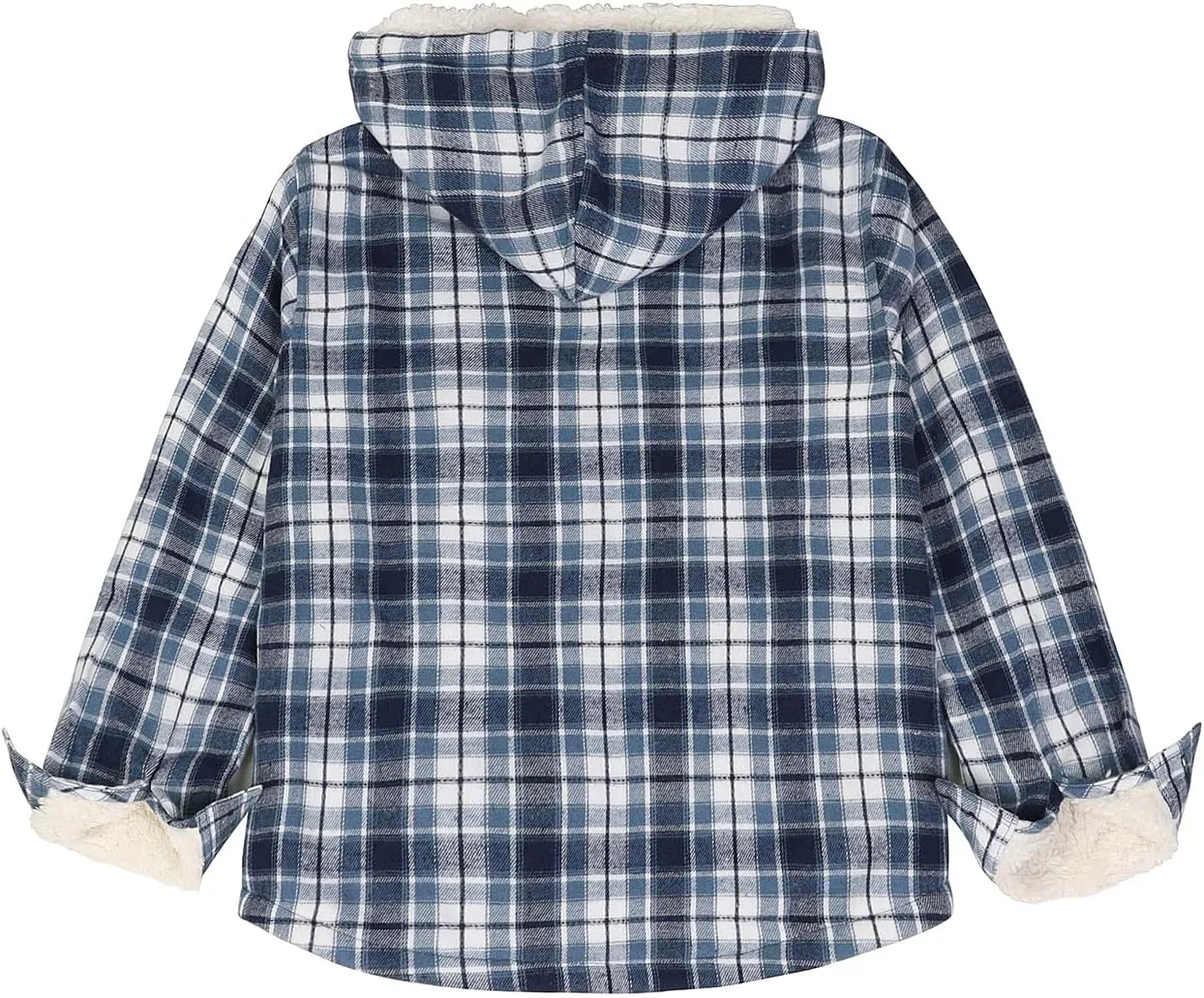 ZENTHACE Boys Sherpa Lined Full Zip Flannel Plaid Shirt Jacket,Cozy Hooded Flannel Shirt with Hand Pockets