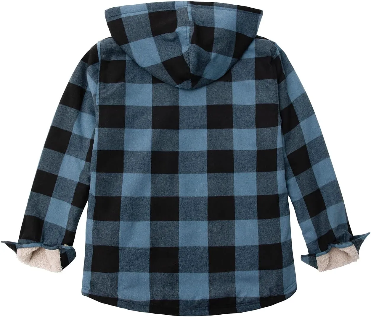 ZENTHACE Boys Sherpa Lined Full Zip Flannel Plaid Shirt Jacket,Cozy Hooded Flannel Shirt with Hand Pockets