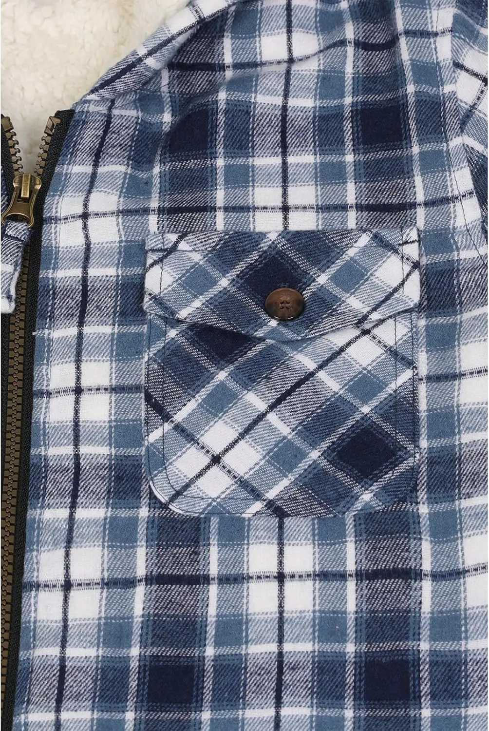 ZENTHACE Boys Sherpa Lined Full Zip Flannel Plaid Shirt Jacket,Cozy Hooded Flannel Shirt with Hand Pockets