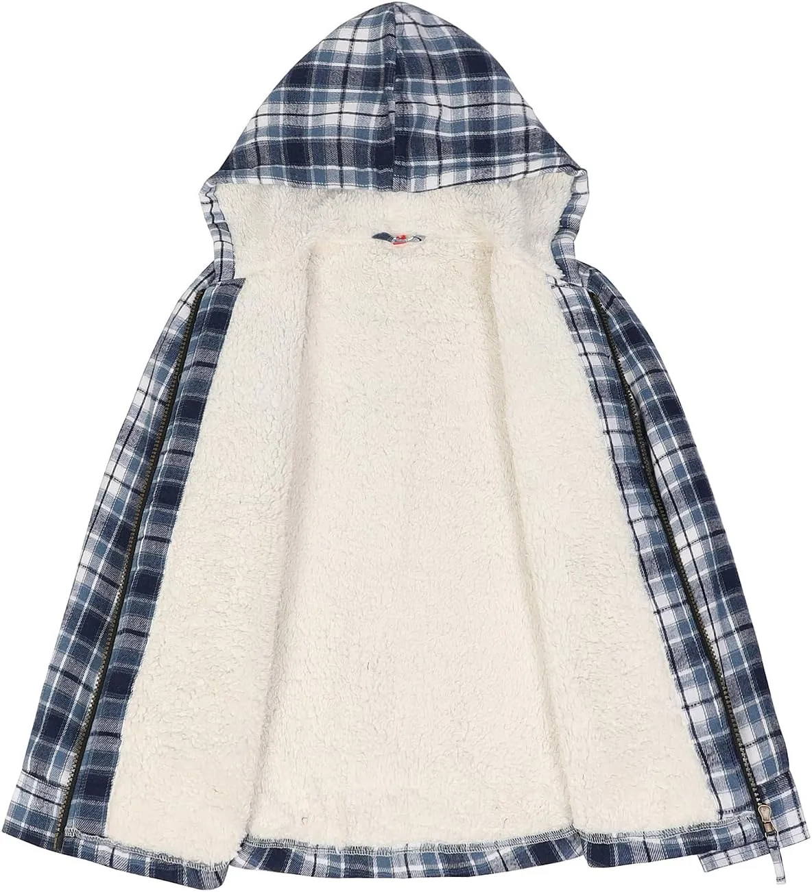 ZENTHACE Boys Sherpa Lined Full Zip Flannel Plaid Shirt Jacket,Cozy Hooded Flannel Shirt with Hand Pockets