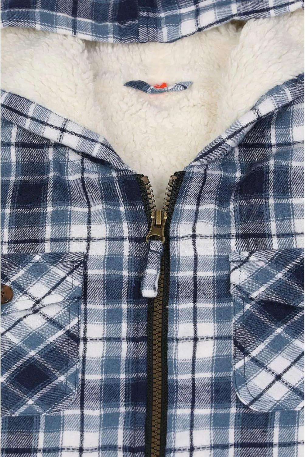 ZENTHACE Boys Sherpa Lined Full Zip Flannel Plaid Shirt Jacket,Cozy Hooded Flannel Shirt with Hand Pockets