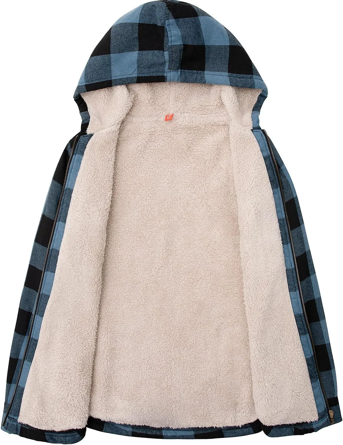 ZENTHACE Boys Sherpa Lined Full Zip Flannel Plaid Shirt Jacket,Cozy Hooded Flannel Shirt with Hand Pockets
