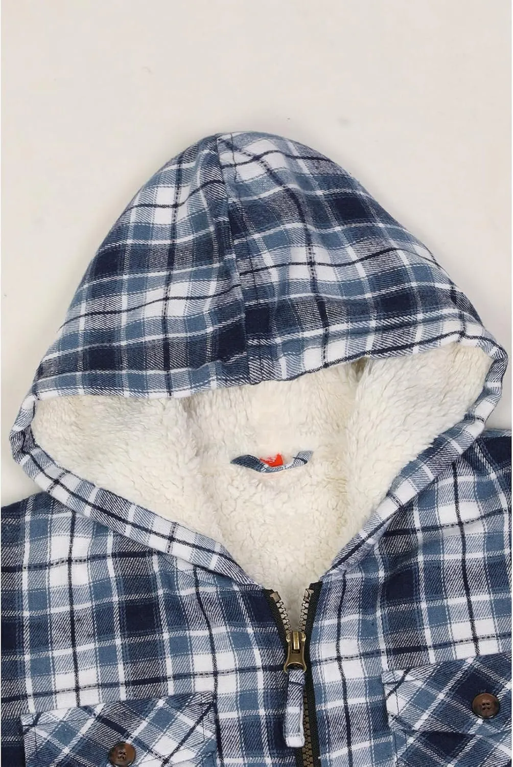 ZENTHACE Boys Sherpa Lined Full Zip Flannel Plaid Shirt Jacket,Cozy Hooded Flannel Shirt with Hand Pockets