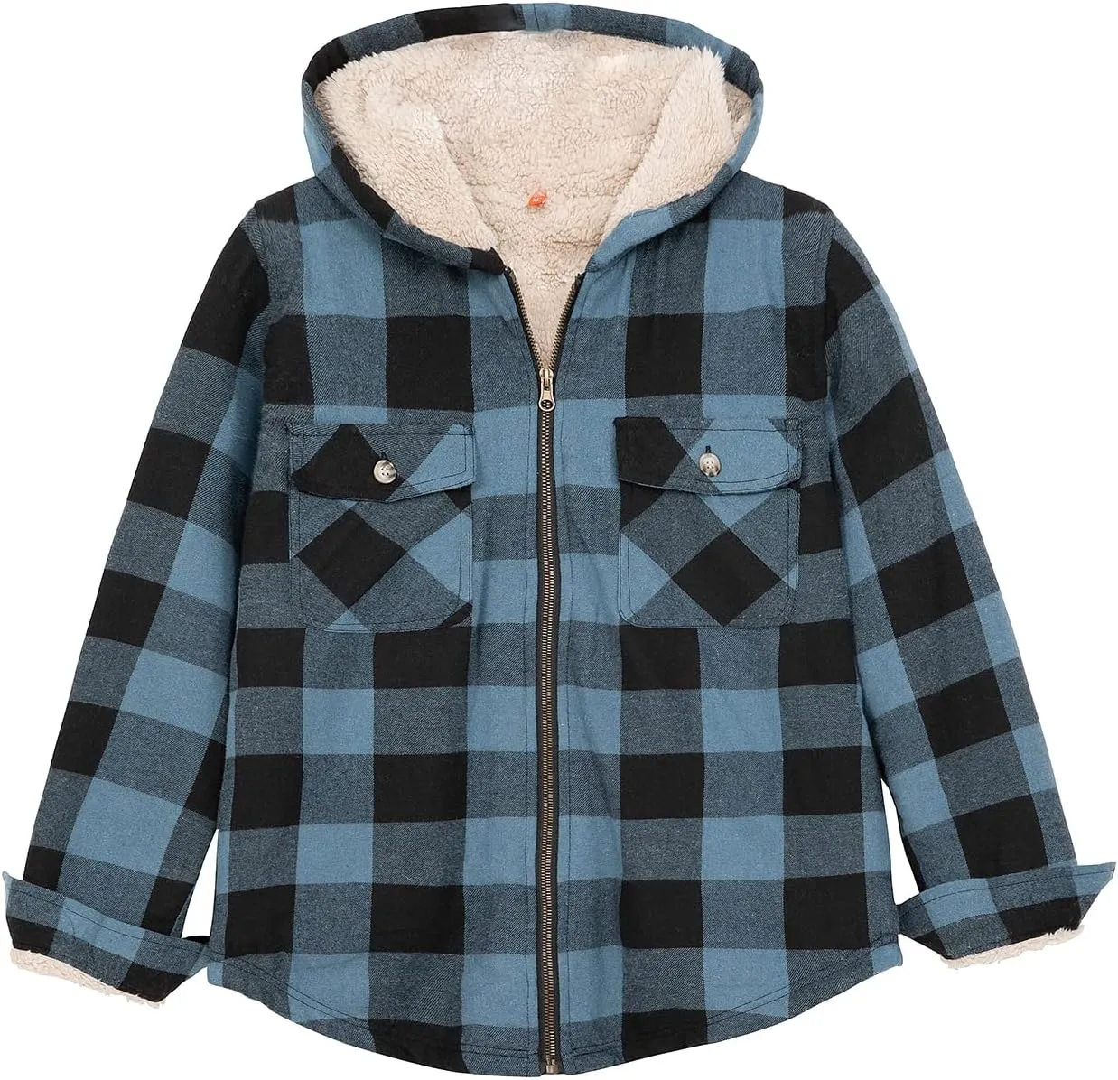 ZENTHACE Boys Sherpa Lined Full Zip Flannel Plaid Shirt Jacket,Cozy Hooded Flannel Shirt with Hand Pockets